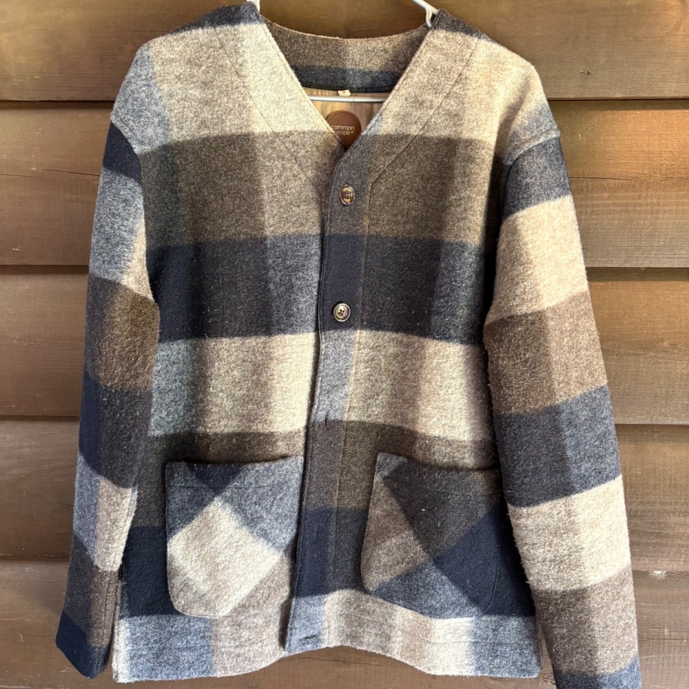 Common People Mens Plaid Wool Feel Button Front Cardigan Jacket Brown Blue S